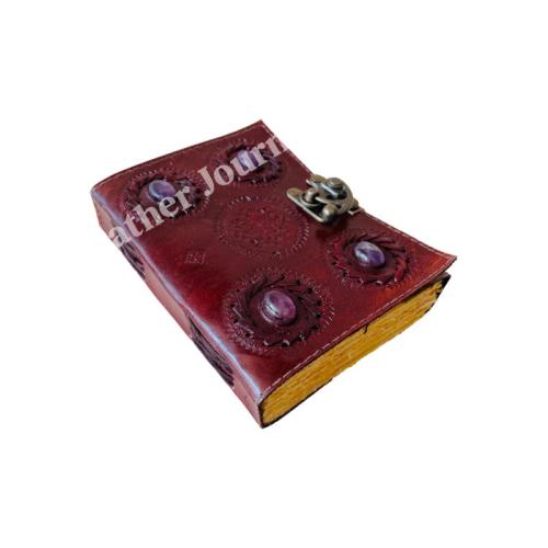 Vintage Leather Book Spells Celtic Stone Wiccan Journals for Writing Brown Book Of Shadows Travel Deckle Paper Diary Planner